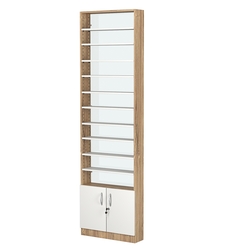 Стеллаж из ДСП с 10-ю полками 150x600 мм серии LEVEL-10 №2-1 (З/C - СТЕКЛО), Дуб Канзас коричневый + Белый