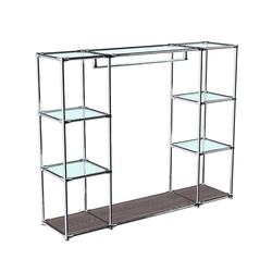 Хромированный стенд-вешало TD-44 №1-1 Хром (с прозрачными полками стекло 6мм), Ясень Анкор темный - U31105