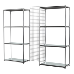 Сетчатый стеллаж СТИЛЬ с зеркальными полками и решеткой №31-4, Грейвуд