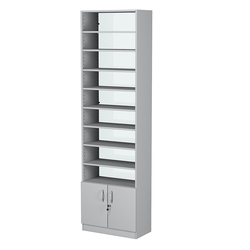 Стеллаж из ДСП с 8-ю полками 300x600 мм серии LEVEL-8 №5-1 (З/C - СТЕКЛО), Серый