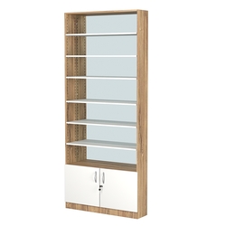 Стеллаж из ДСП с 6-ю полками 200x900 мм серии LEVEL-6 №10-2 (З/C - ЗЕРКАЛО), Дуб Канзас коричневый + Белый