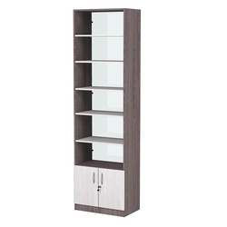 Стеллаж из ДСП с 5-ю полками 350x600 мм серии LEVEL-5 №6-1 (З/C - СТЕКЛО), Ясень Анкор темный + Ясень Анкор светлый