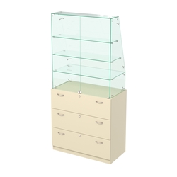 Закрытый прилавок с наклонным фасадным стеклом Селена-115, Крем Вайс