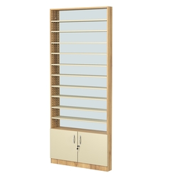 Стеллаж из ДСП с 10-ю полками 100x900 мм серии LEVEL-10 №8-2 (З/C - ЗЕРКАЛО), Дуб Золотистый и Крем Вайс