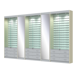 Комплект витрин под очки №10+1+10+1+10 (закрытый доступ), Серый + Крем Вайс