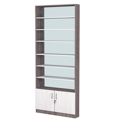 Стеллаж из ДСП с 6-ю полками 150x900 мм серии LEVEL-6 №9-2 (З/C - ЗЕРКАЛО), Ясень Анкор темный + Ясень Анкор светлый