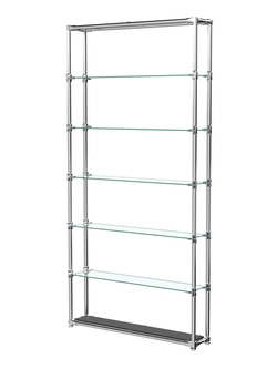 Пристенный торговый стеллаж ЛАЙТ с узкими стеклянными полками №1, Черный