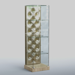 Низкая стеклянная витрина КАПИТОНЕ №1-ХП, Дуб сонома + Экокожа золотистая