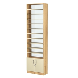 Стеллаж из ДСП с 10-ю полками 250x600 мм серии LEVEL-10 №4-1 (З/C - СТЕКЛО), Дуб Золотистый и Крем Вайс