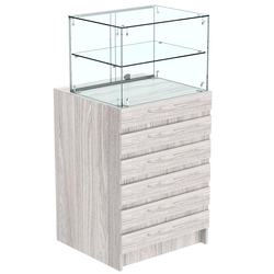 Торговый прилавок со стеклянной надставкой и фасадными панелями №5Э-01, Ясень Анкор светлый - U31104