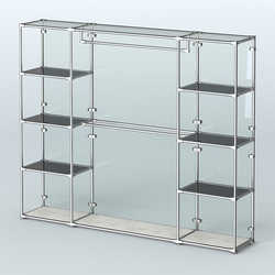 Торговая система ХРОМ (задняя стенка - стекло) 2430 мм с тонированными полками и поручнями №3, Метрополитан Грей