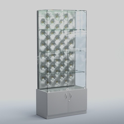 Высокая стеклянная витрина КАПИТОНЕ №5, Серый + Экокожа серебристая