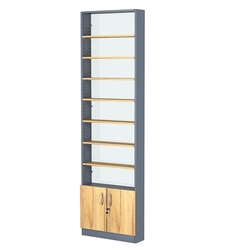 Стеллаж из ДСП с 7-ю полками 150x600 мм серии LEVEL-7 №2-1 (З/C - СТЕКЛО), Темно-серый и Дуб Золотистый