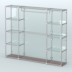 Торговая система ХРОМ (задняя стенка - стекло) 2430 мм с прозрачными полками и поручнями №3, Ясень Анкор темный