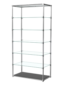 Пристенный торговый стеллаж ЛАЙТ с глубокими прозрачными полками №4, Черный