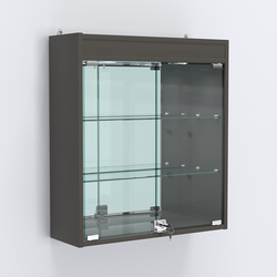 Витрина настенная №201-4А с подсветкой и зеркалом, Черный