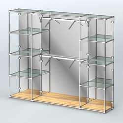 Торговая система ХРОМ (задняя стенка - зеркало) 2430 мм с прозрачными полками и поручнями №7, Дуб Золотистый