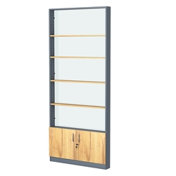 Стеллаж из ДСП с 4-мя полками 100x900 мм серии LEVEL-4 №8-1 (З/C - СТЕКЛО), Темно-серый и Дуб Золотистый