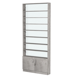 Стеллаж из ДСП с 8-ю полками 150x900 мм серии LEVEL-8 №9-1 (З/C - СТЕКЛО), Бетон Чикаго светло-серый F186 ST9