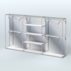 Торговая система ХРОМ (задняя стенка - зеркало) 3600 мм с полками ДСП и поручнями №5, Ясень Анкор светлый