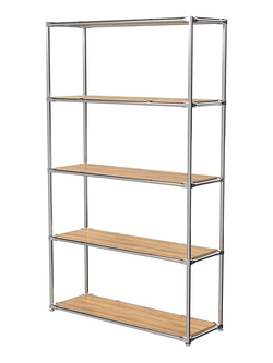 Торговый хромированный стеллаж с полками ДСП №4, Дуб Золотистый