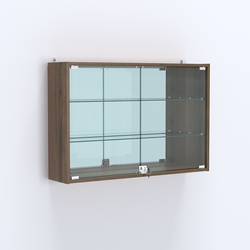 Витрина настенная №203-2А широкая с зеркалом, Орех