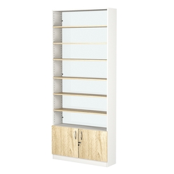 Стеллаж из ДСП с 6-ю полками 200x900 мм серии LEVEL-6 №10-1 (З/C - СТЕКЛО), Белый + Дуб Сонома