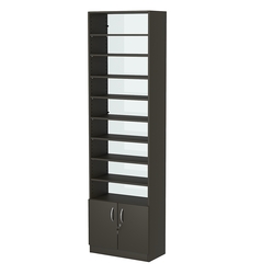 Стеллаж из ДСП с 8-ю полками 300x600 мм серии LEVEL-8 №5-1 (З/C - СТЕКЛО), Черный