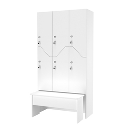 Шкаф для раздевалок с задвижной скамейкой КОМБО-Элегия №3-2А, Белый