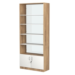 Стеллаж из ДСП с 4-мя полками 400x900 мм серии LEVEL-4 №14-1 (З/C - СТЕКЛО), Дуб Канзас коричневый + Белый