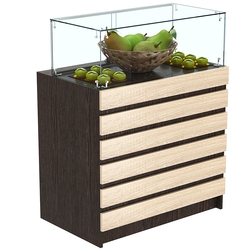 Торговый прилавок с прозрачным колпаком и фасадными панелями №1Э-14, Дуб Венге и Дуб Сонома