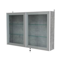 Витрина настенная №3-1А широкая со стеклянными полками серии Collecto, Бетон Чикаго светло-серый F186 ST9