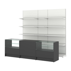 Комплект металлических стеллажей с полками и прилавков ЭК-3, Черный