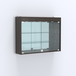 Витрина настенная №203-4А зеркальная с двумя широкими полками и фризом, Дуб Венге