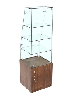 Прилавок квадратный Истра с наклонным фасадным стеклом №115-450 (закрытый), Орех