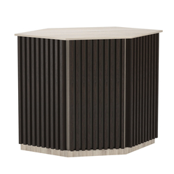 Торговый стол-прилавок шестигранный с планками серии ВЕРТИКАЛЬ №22, Дуб Сонома + Дуб Венге