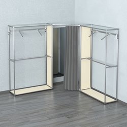 Примерочная с зеркалом из системы ХРОМ с поручнями №4-1, Крем Вайс