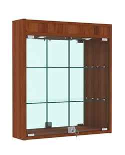 Витрина настенная №1-4А с подсветкой и зеркалом, Орех