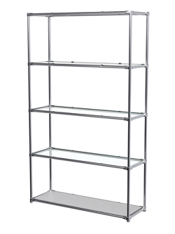 Торговый хромированный стеллаж с прозрачными полками №4, Серый