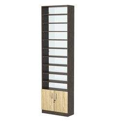 Стеллаж из ДСП с 9-ю полками 250x600 мм серии LEVEL-9 №4-1 (З/C - СТЕКЛО), Дуб Венге + Дуб Сонома