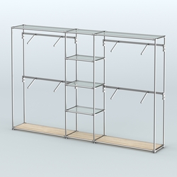 Торговая система ХРОМ без ДСП 3030 мм с прозрачными полками и поручнями №8, Дуб Сонома
