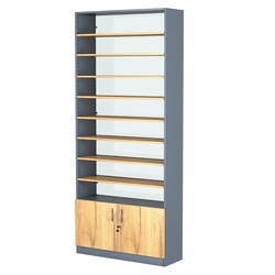 Стеллаж из ДСП с 8-ю полками 300x900 мм серии LEVEL-8 №12-1 (З/C - СТЕКЛО), Темно-серый и Дуб Золотистый