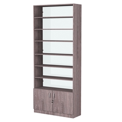 Стеллаж из ДСП с 6-ю полками 300x900 мм серии LEVEL-6 №12-1 (З/C - СТЕКЛО), Ясень Анкор темный