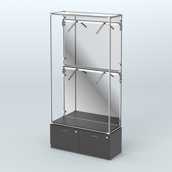 Торговая система ХРОМ (задняя стенка - зеркало) 1200 мм №3-3 с тумбой Т-15 и поручнями, Черный