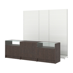 Комплект металлических стеллажей с перфорацией и прилавков ЭК-2, Дуб Венге