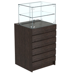 Торговый прилавок со стеклянной надставкой и фасадными панелями №5Э-01, Дуб Венге