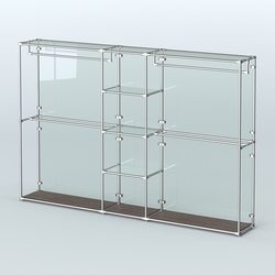 Торговая система ХРОМ (задняя стенка - стекло) 3030 мм с прозрачными полками и поручнями №4, Дуб Венге