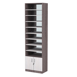 Стеллаж из ДСП с 8-ю полками 350x600 мм серии LEVEL-8 №6-2 (З/C - ЗЕРКАЛО), Ясень Анкор темный + Ясень Анкор светлый