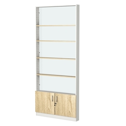 Стеллаж из ДСП с 4-мя полками 100x900 мм серии LEVEL-4 №8-1 (З/C - СТЕКЛО), Белый + Дуб Сонома