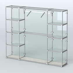 Торговая система ХРОМ (задняя стенка - стекло) 3600 мм с зеркальными полками и поручнями №11, Метрополитан Грей